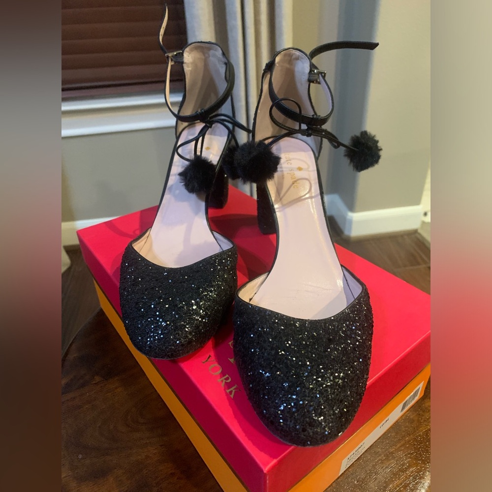 Kate Spade black glitter heels